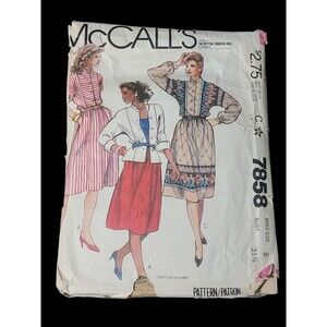 Vtg #7858 McCalls SEWING Pattern Miss 1980s Buttoned Top Standing Collar Zize 8